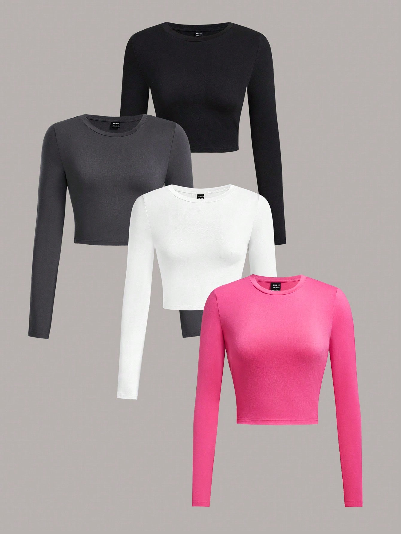 4pcs Casual Round Neck Long Sleeve Slim Fit Women's T-Shirt, Ideal For Spring And Autumn