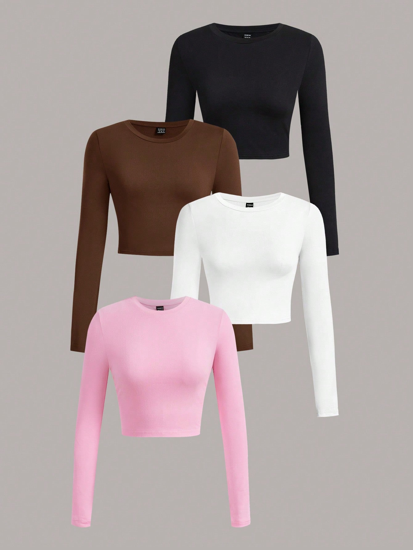 4pcs Casual Round Neck Long Sleeve Slim Fit Women's T-Shirt, Ideal For Spring And Autumn