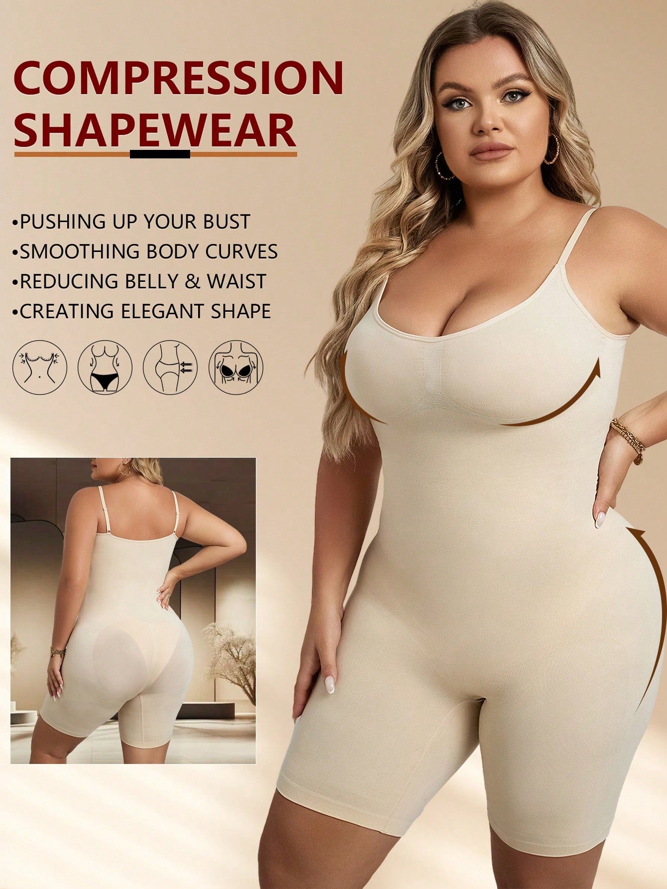 Plus Size Women's Shapewear High Elasticity Soft Comfortable Tummy Control Unitard Romper