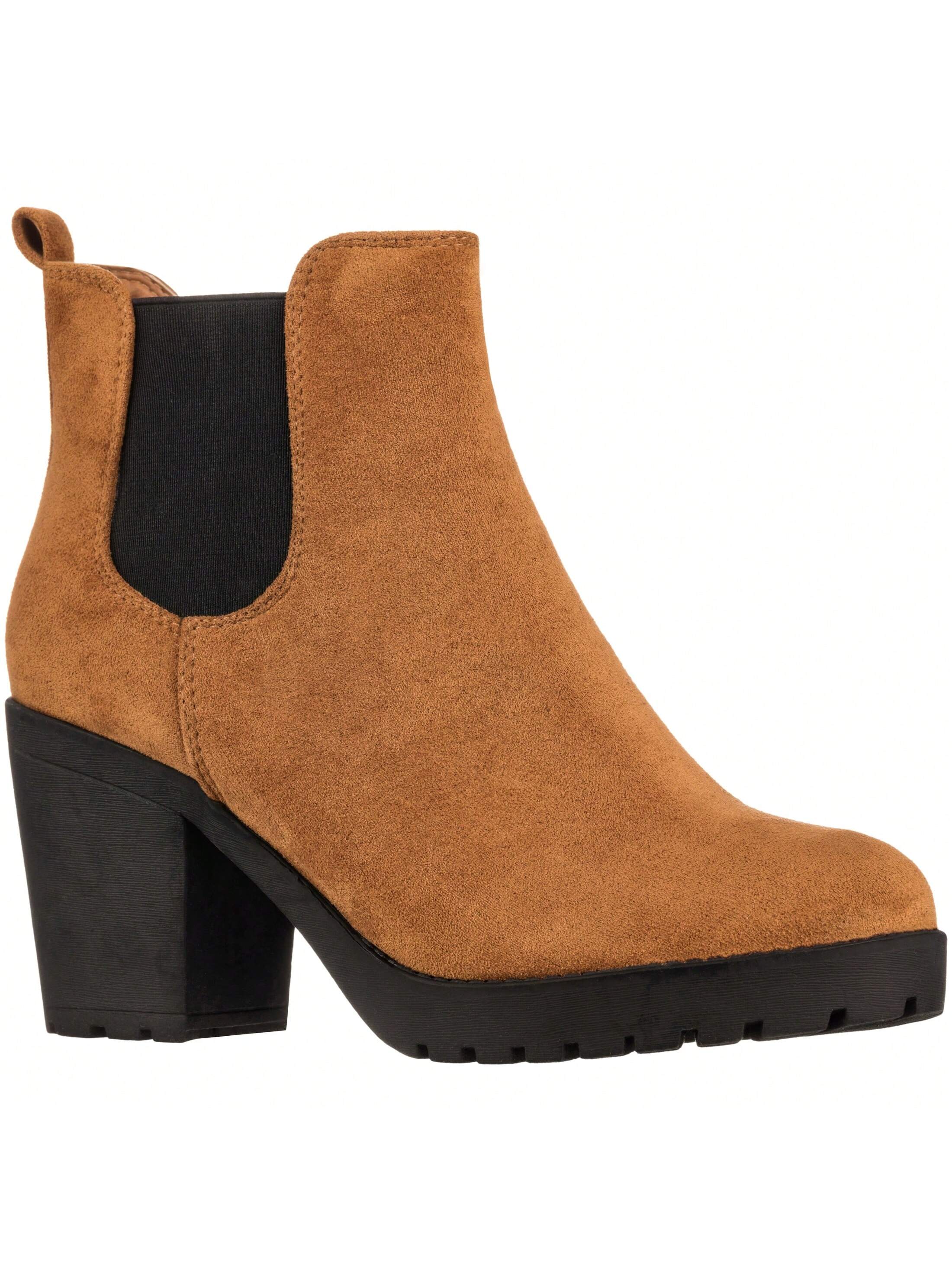 Women's Chelsea Boots Chunky Heel Ankle Boots Round Toe High Heel Ankle Booties