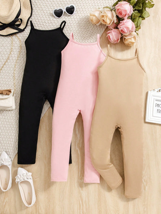 Young Girl Simple, Comfortable & Casual 3-Piece Set: Cami Jumpsuit, Cardigan, And Necklace