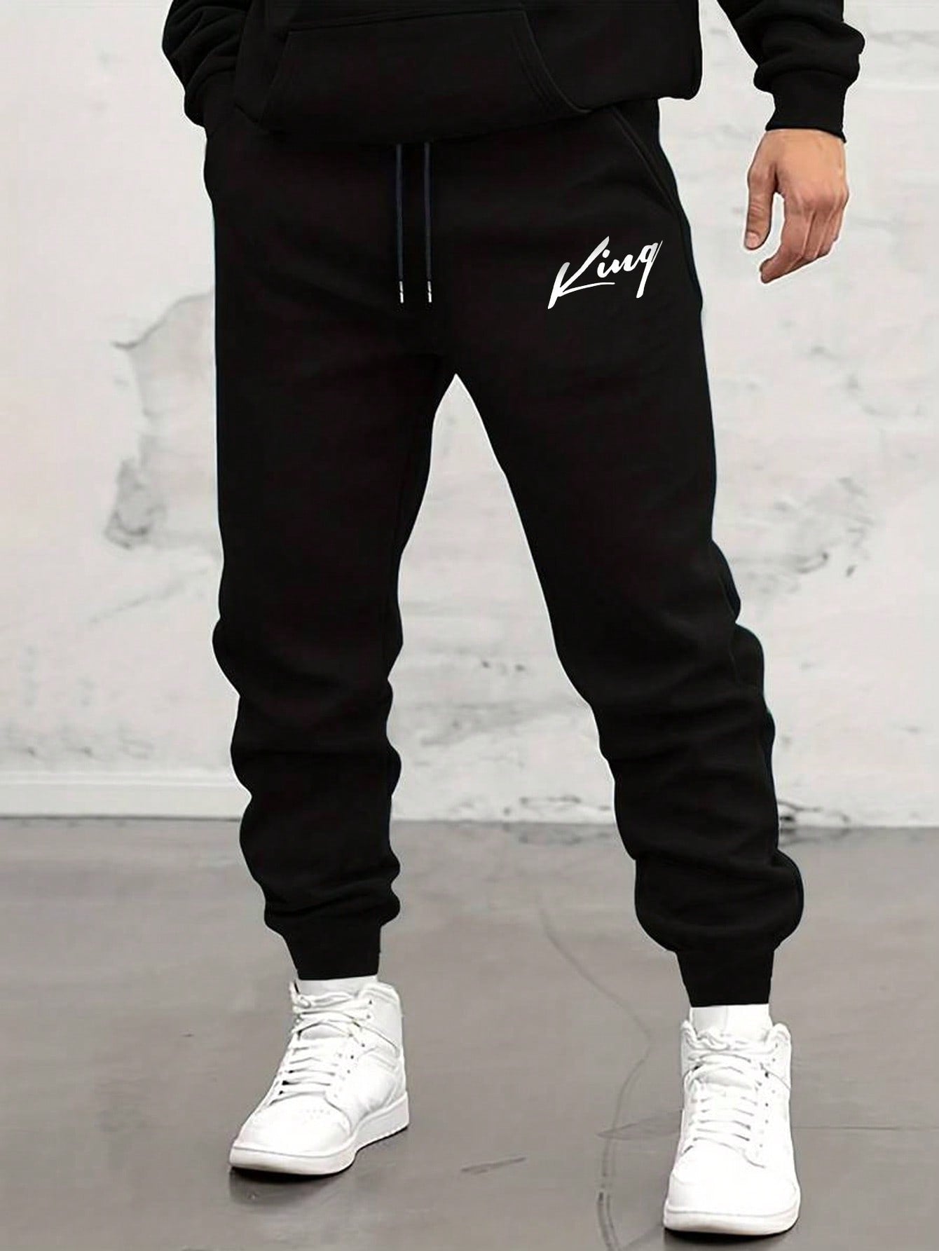 Men's Plus Size Letter Printed Drawstring Waist Sweatpants With Slanted Pockets