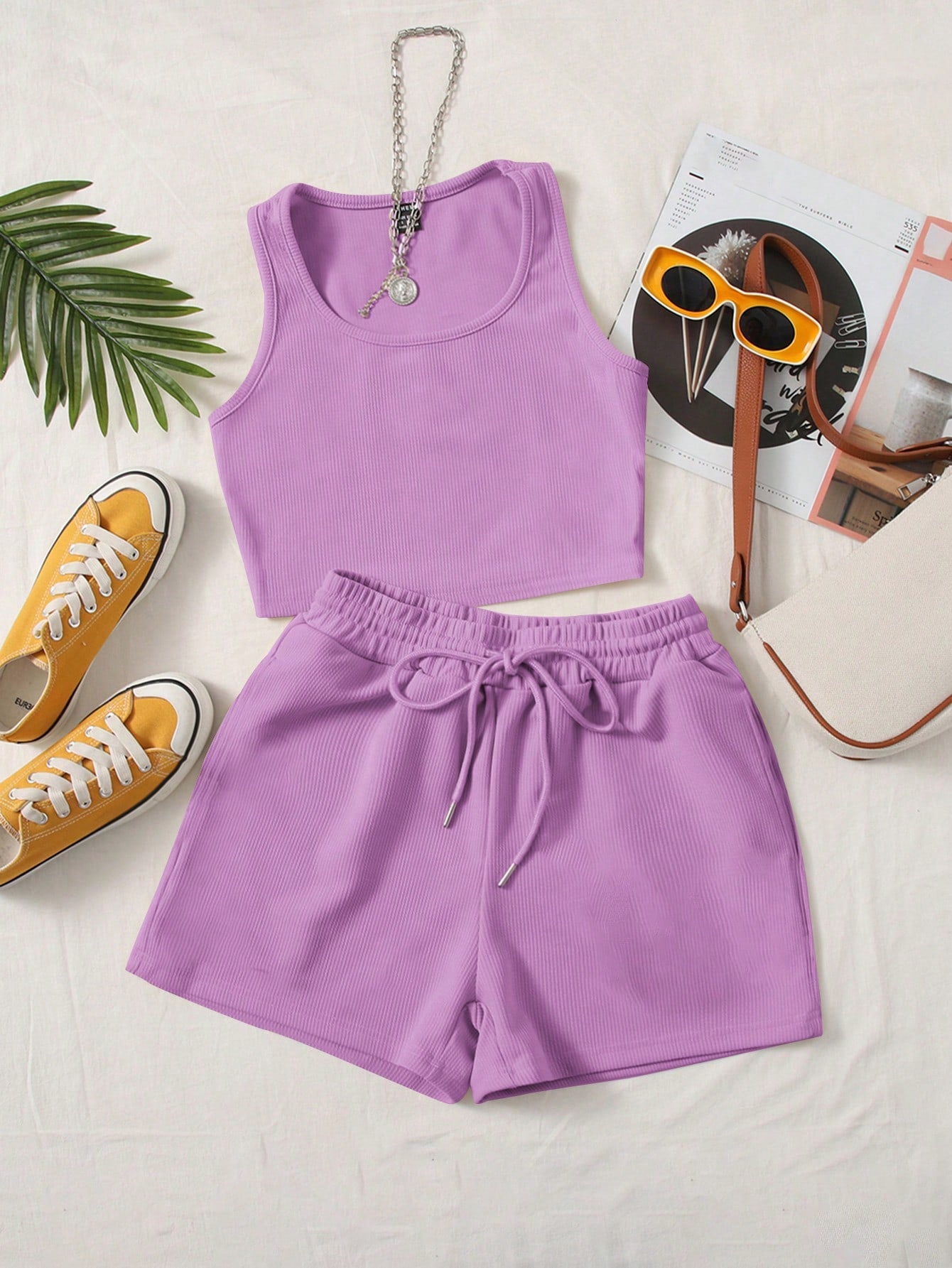 Scoop Neck Tank Top and Track Shorts