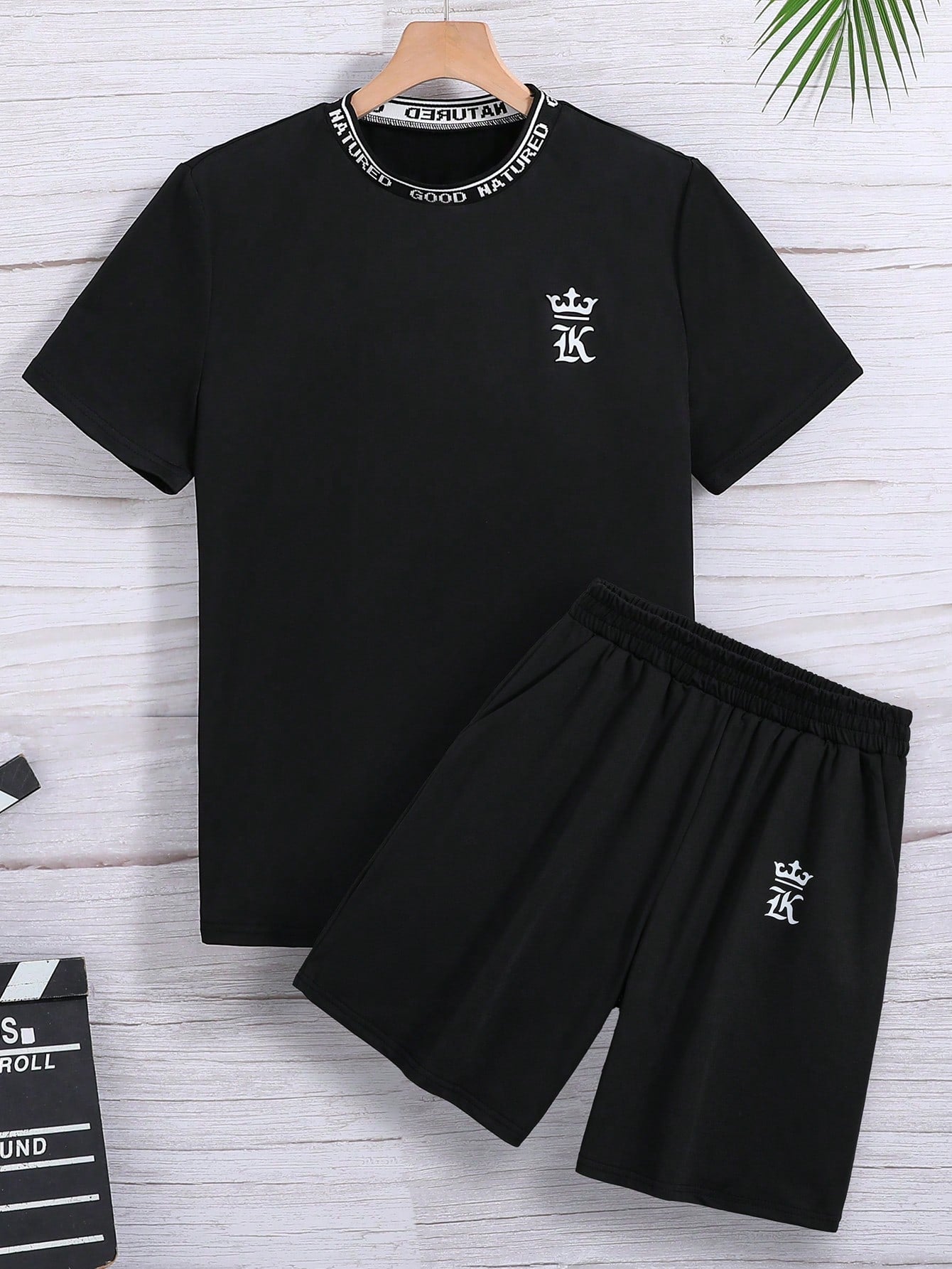 Kids Teen Boy's Crown Pattern Short Sleeve T-Shirt & Shorts Two Piece Set