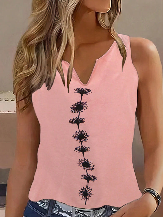 Casual Regular-Fit Notch Neck Floral Print Sleeveless Top