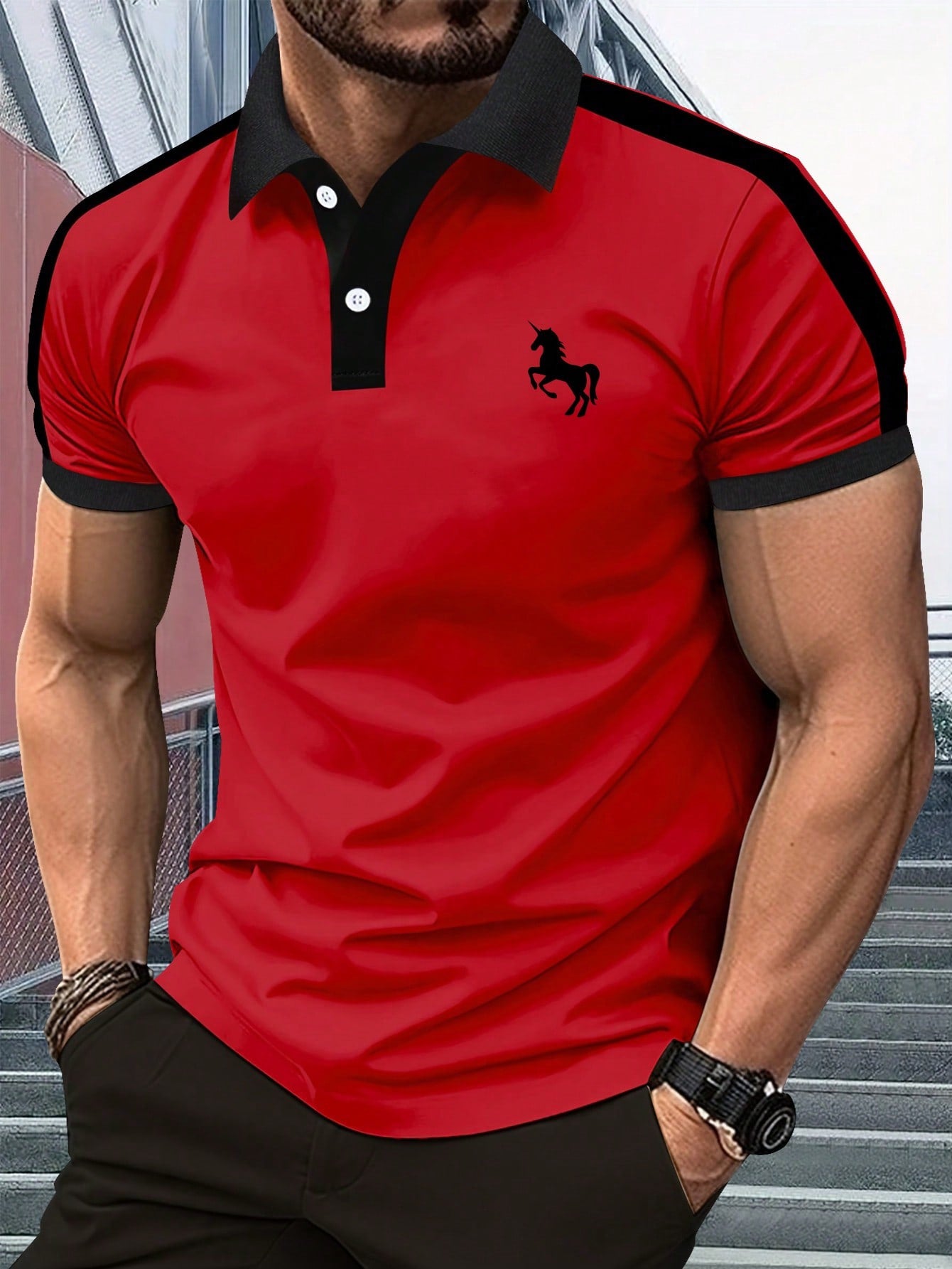 Men's Short Sleeve T-Shirt Polo Shirt, Regular Fit, Large Size, Summer, Horse Pattern Print, Casual, Sports, Travel, Outdoor, Camping, High-End Business Paul Shirt