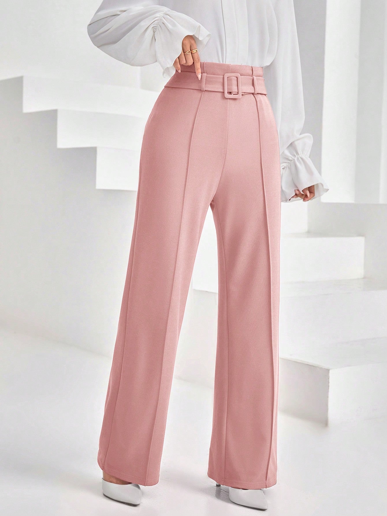 Women's High Waisted Belted Loose Pants