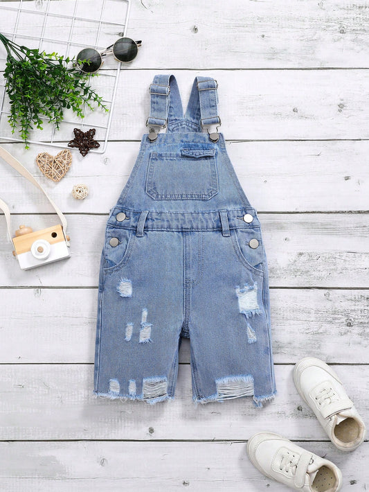 Young Boys' Distressed Denim Overalls Shorts