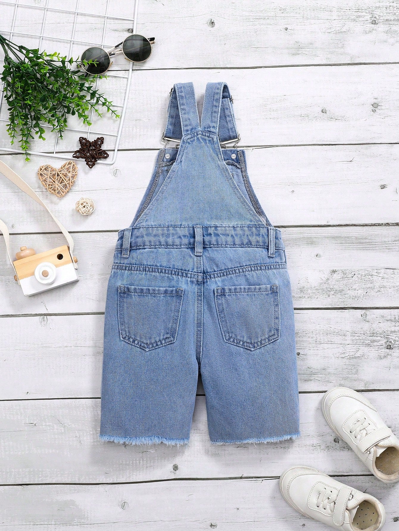 Young Boys' Distressed Denim Overalls Shorts