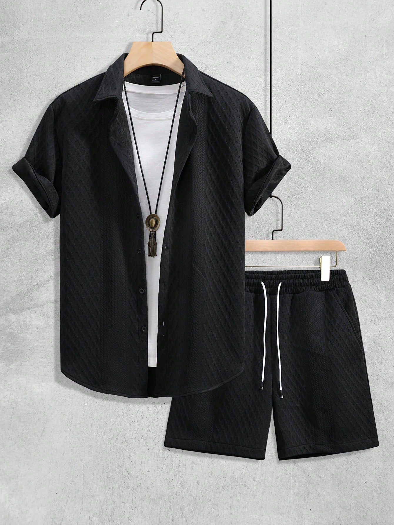 Men's Plain Short Sleeve Shirt And Shorts Set