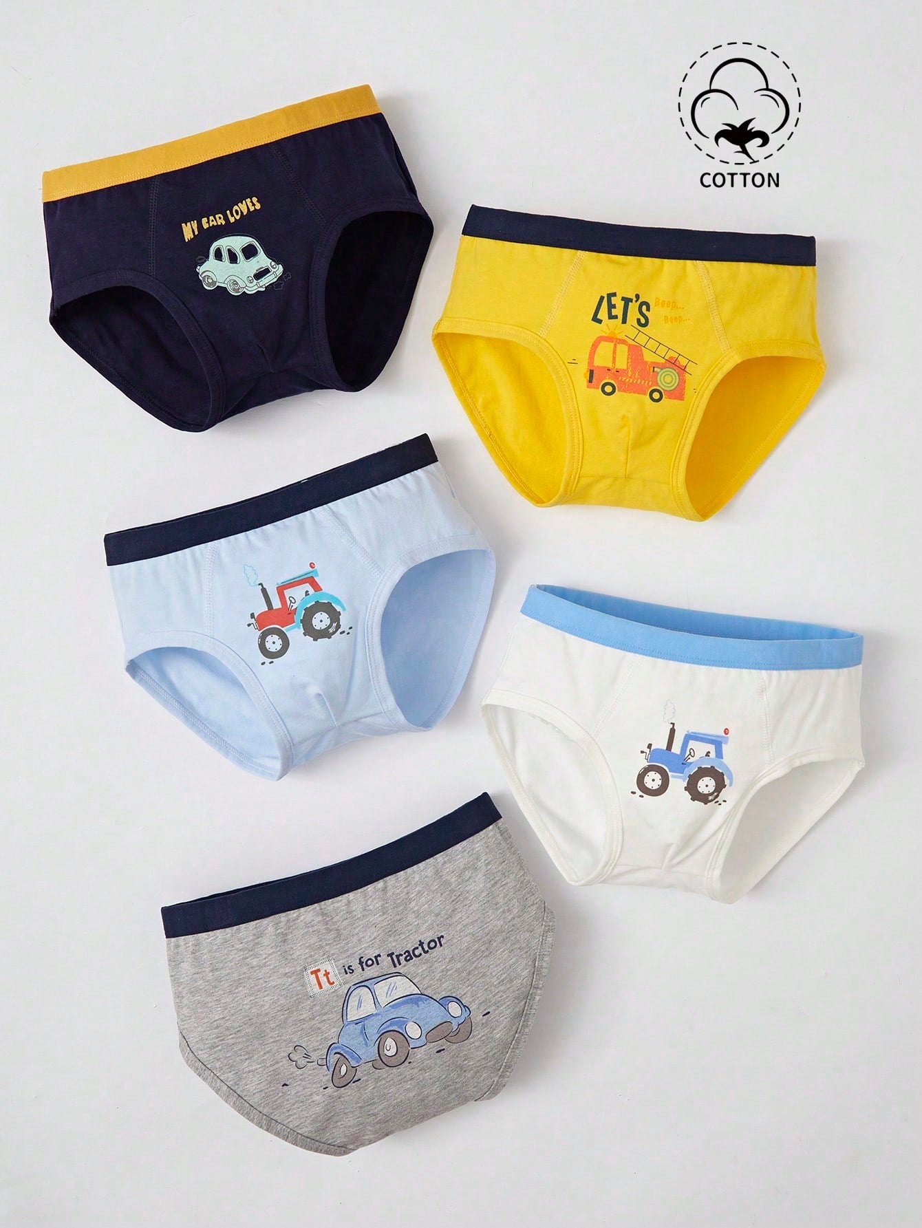 5pcs Young Boy Cute Car Printed Triangle Underwear Set