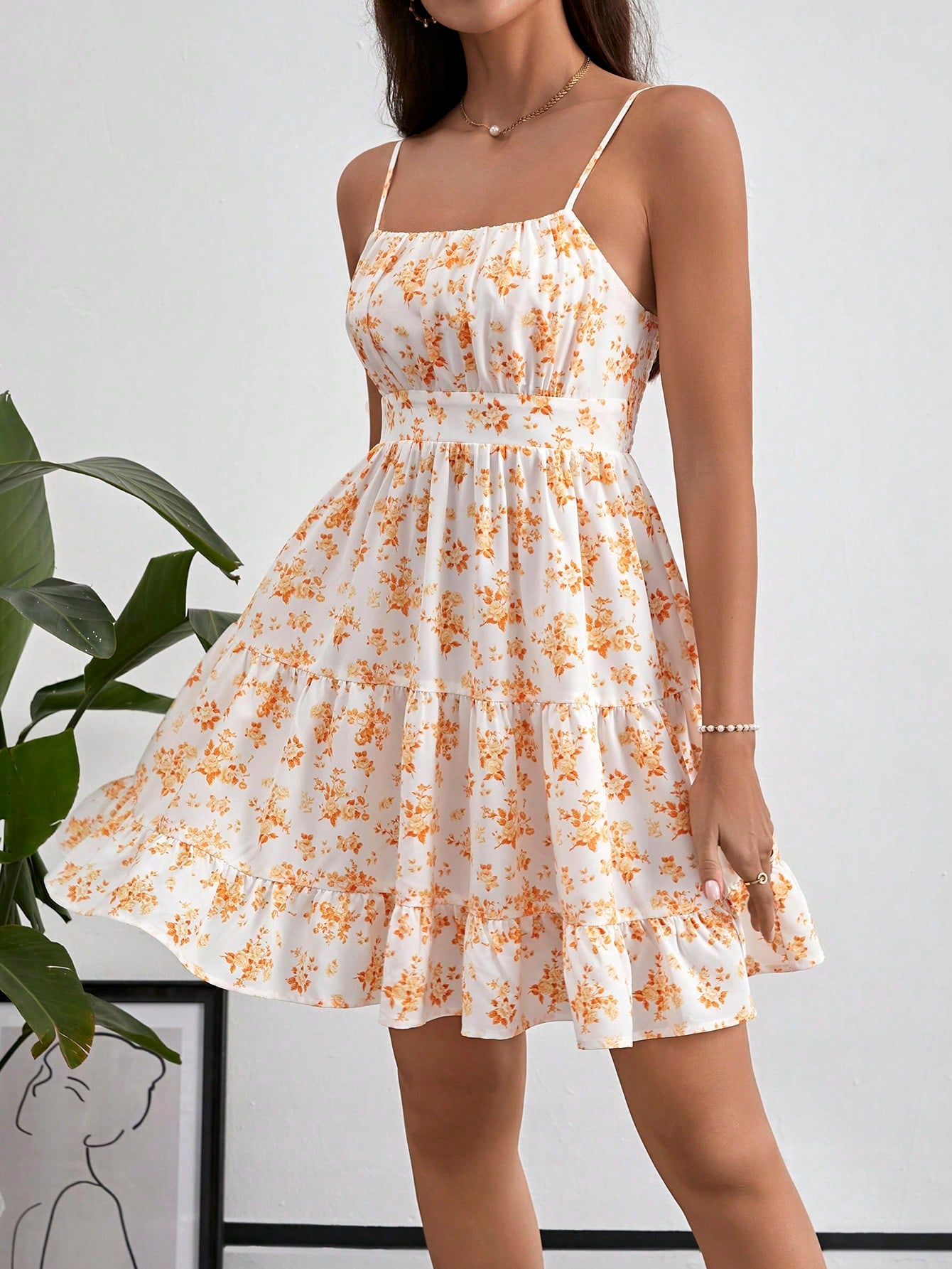 Frenchy Floral Print Ruched Bust Cami Dress Vacation Summer Short Dress Bridgerton