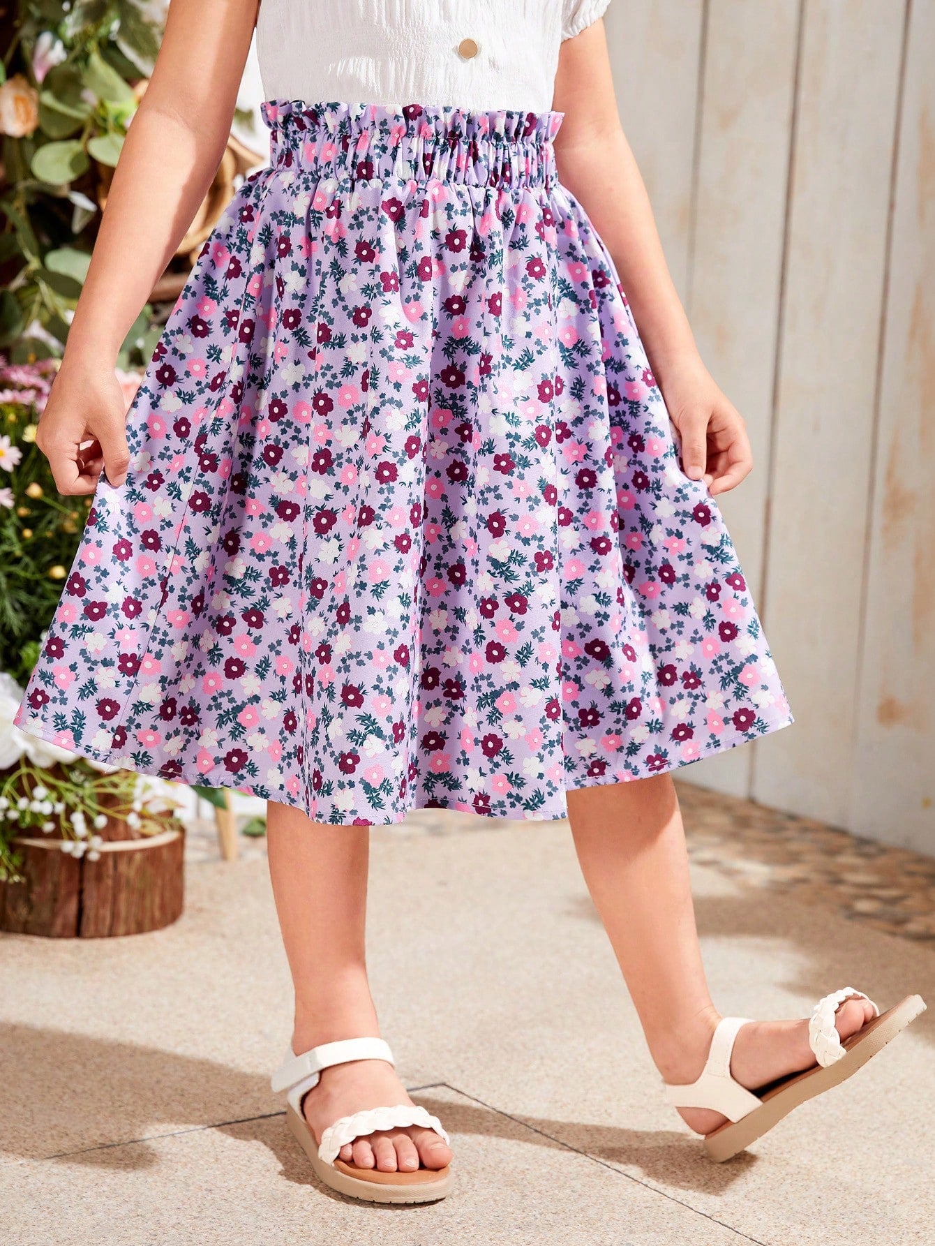 Young Girl's Woven Loose Casual Vacation Skirt With Floral Print