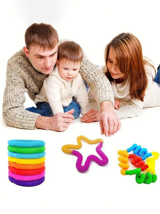 10pcs Random Color Sensory Stretch Pipes, Diy Wavy Tubes Building Blocks Educational Toy