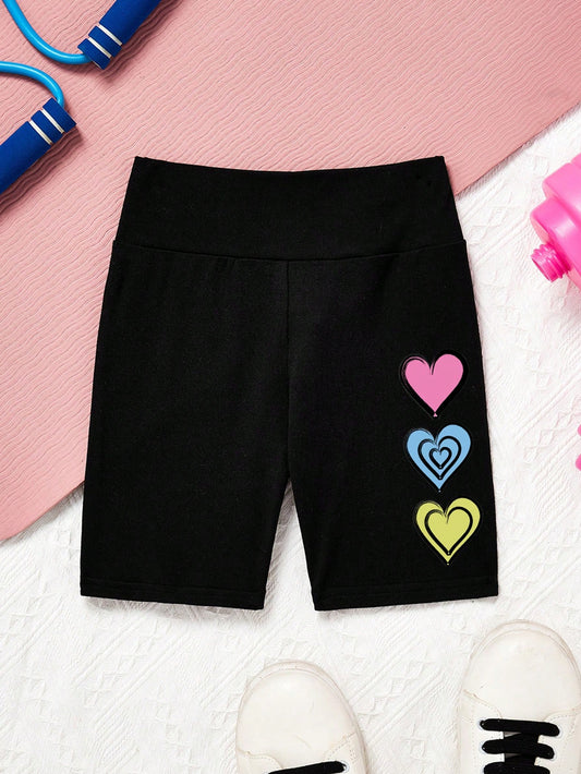 Young Girl's Casual Simple Heart Pattern Base Shorts Suitable For Spring And Summer