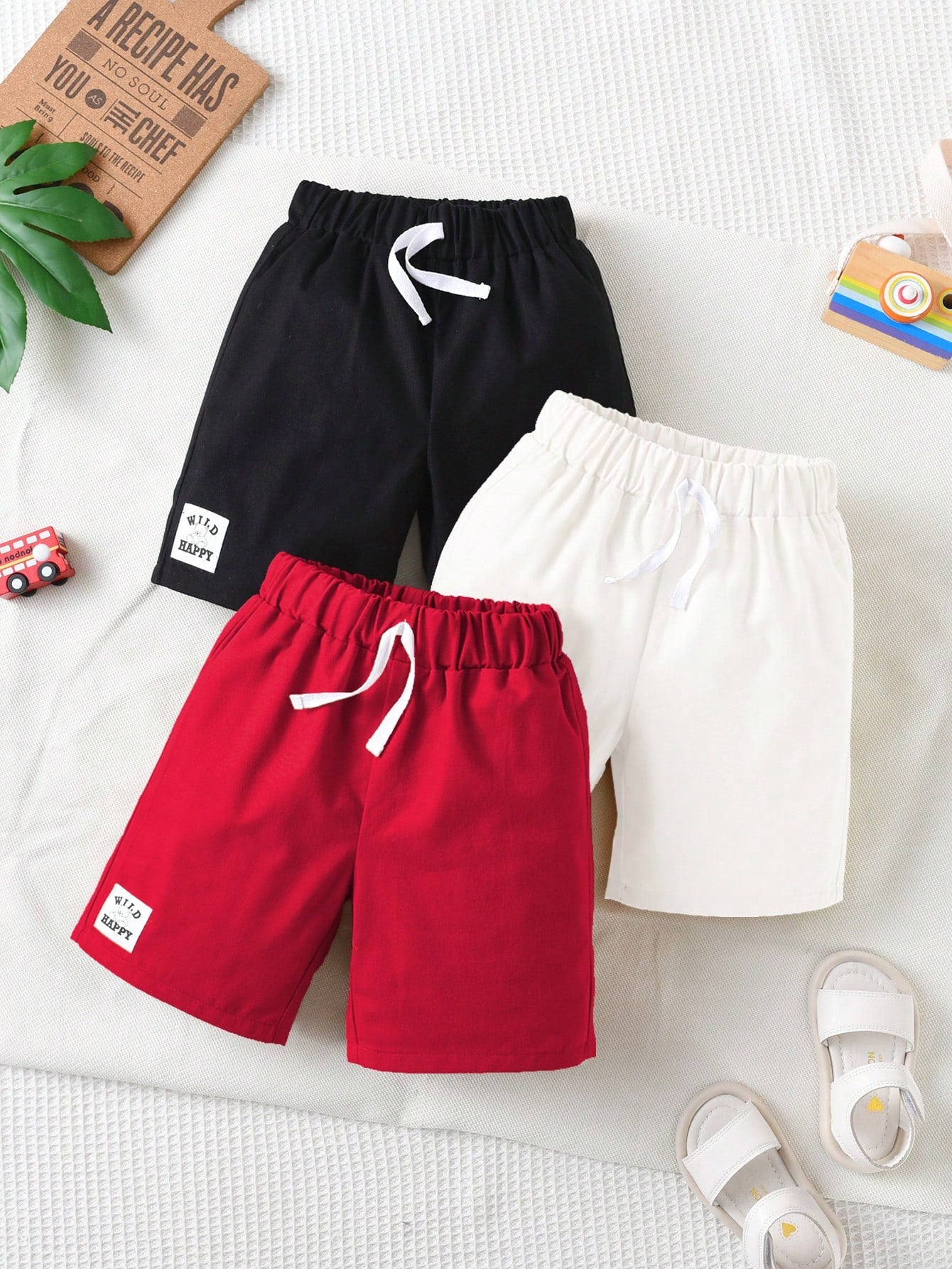 Young Boy 3pcs Letter Patched Detail Drawstring Waist Shorts