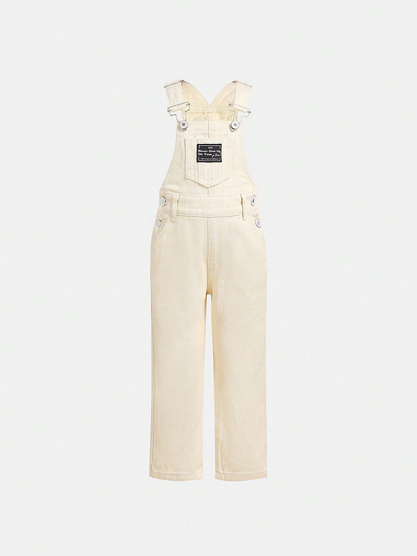 Young Girls' Basic Patched Detail Pocket Front Denim Overall Pants, College Casual Style