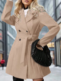 Plus Size Women's Double-Breasted Notched Collar Wool Coat
