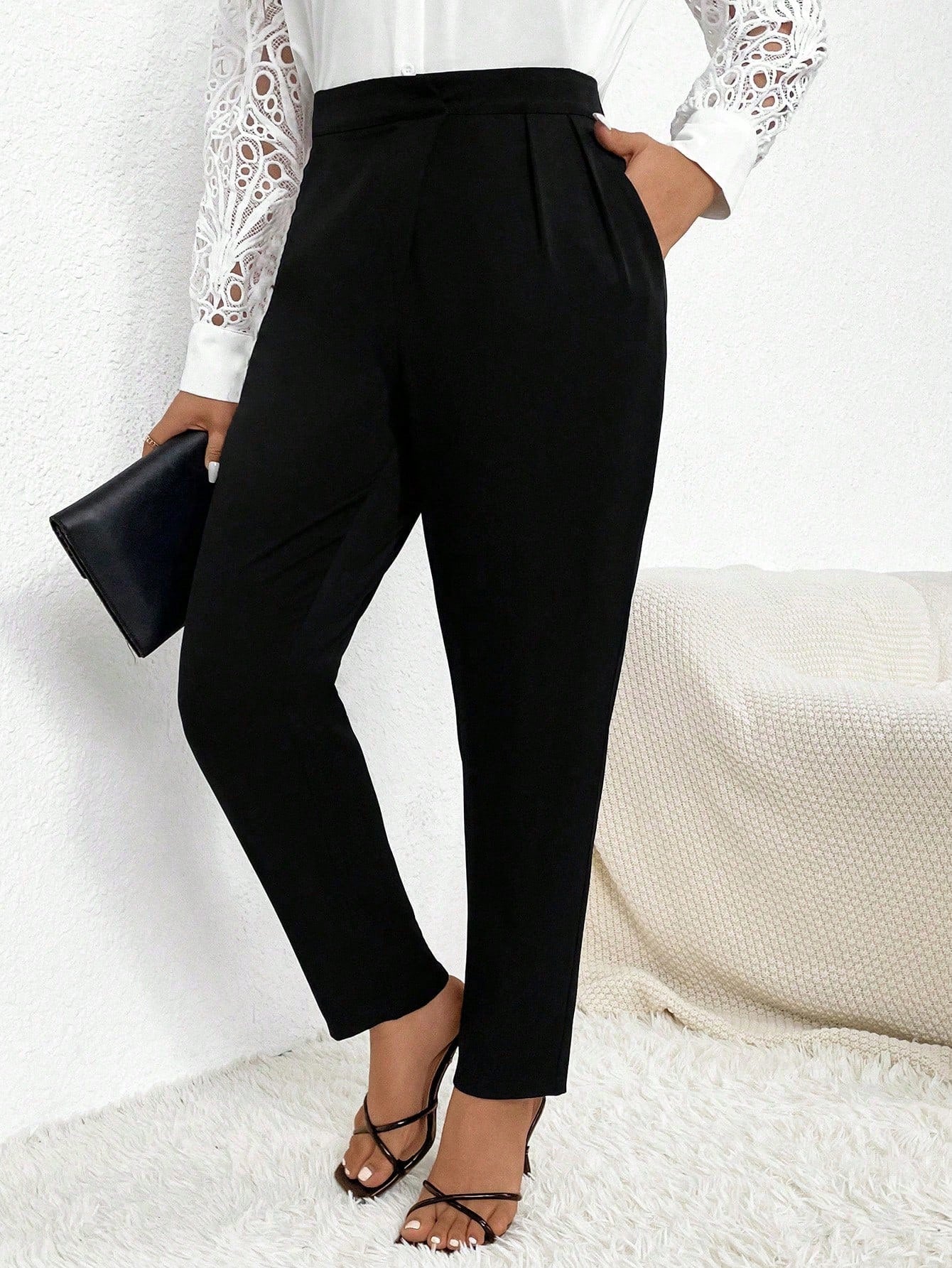 Plus Size Suit Trousers With Inserted Pockets