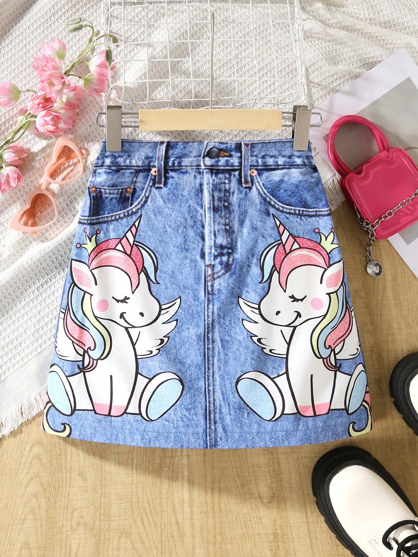 Tween Girl 1pc Digital Printed Unicorn Pattern Skirt, Spring And Autumn