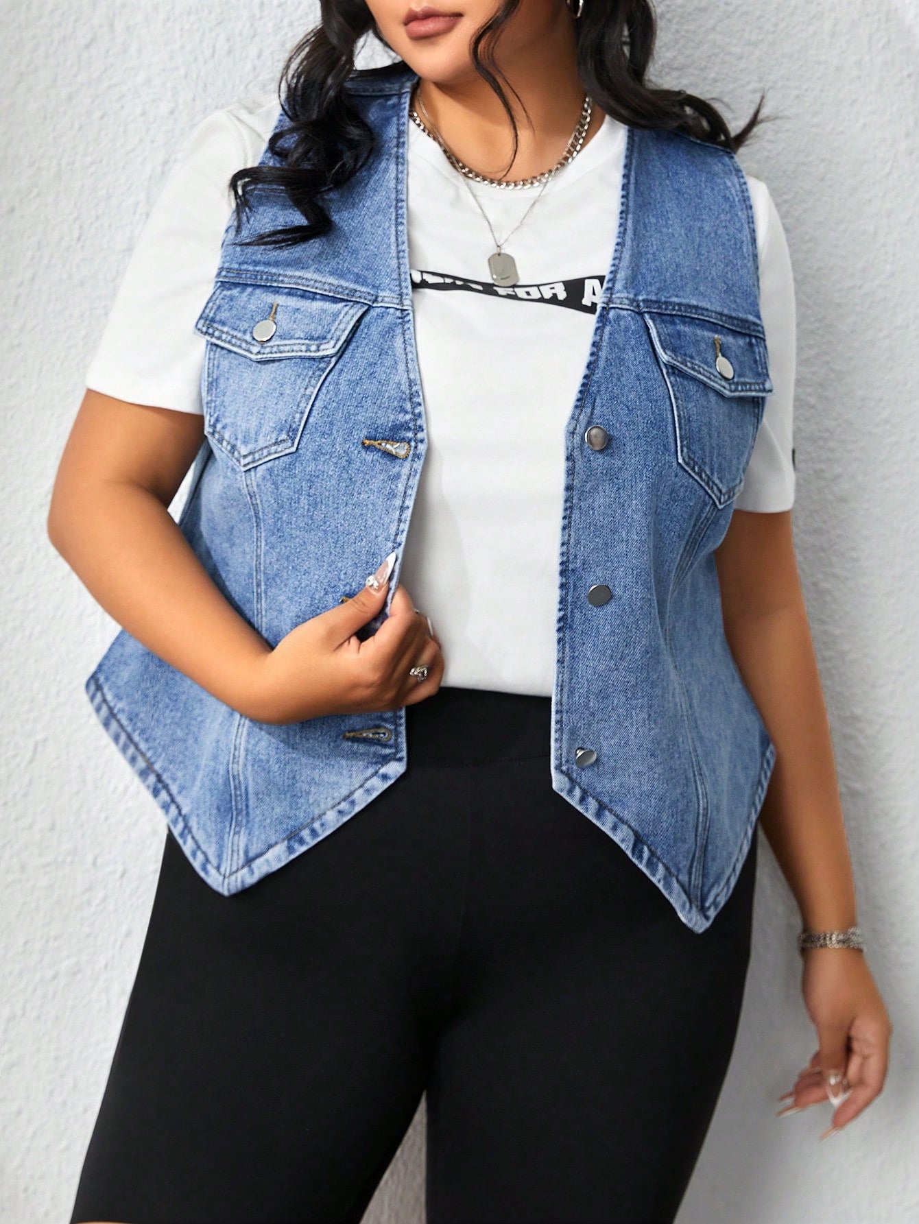 Plus Size Women's Irregular Hem Sleeveless Denim Top