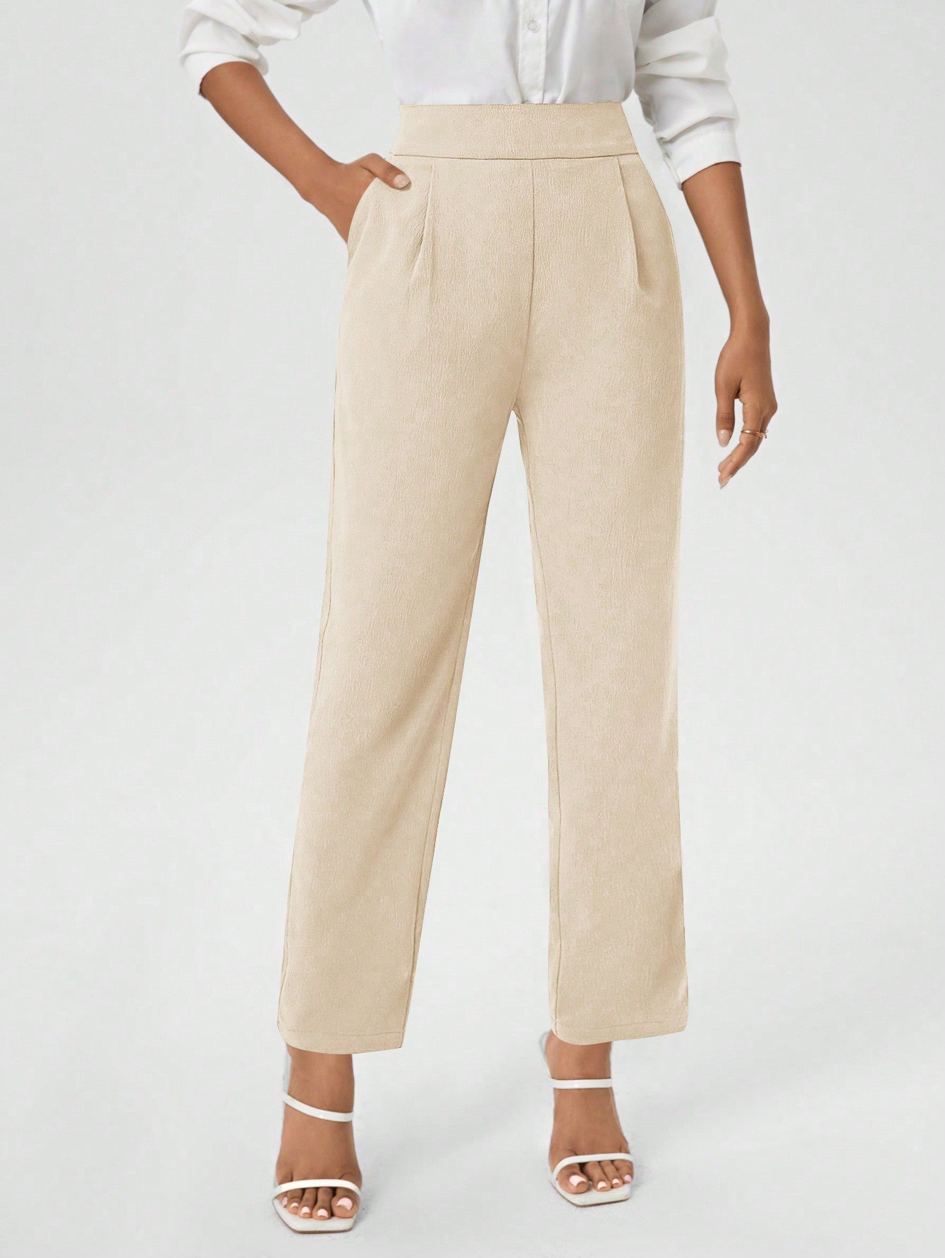 Women's Solid Color High Waist Pants With Slanted Pockets Slacks Women