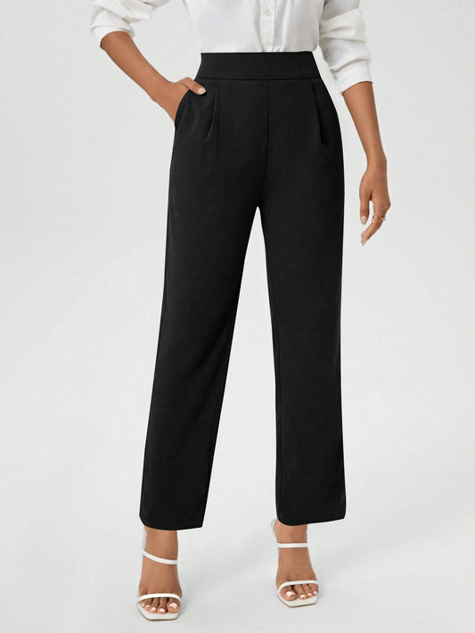 Women's Solid Color High Waist Pants With Slanted Pockets Slacks Women