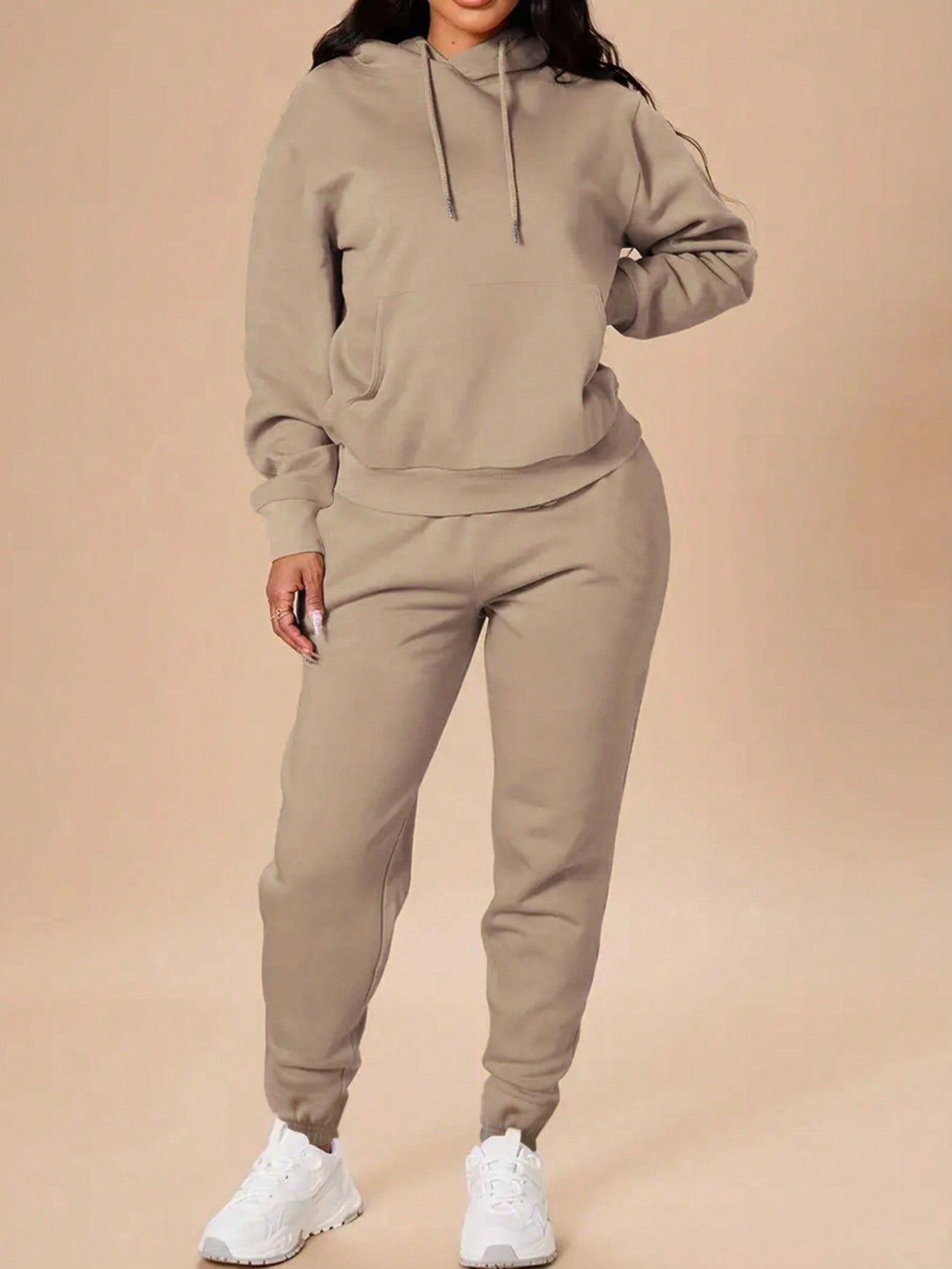 2pcs/Set Solid Color Long Sleeve Hoodie And Sport Pants