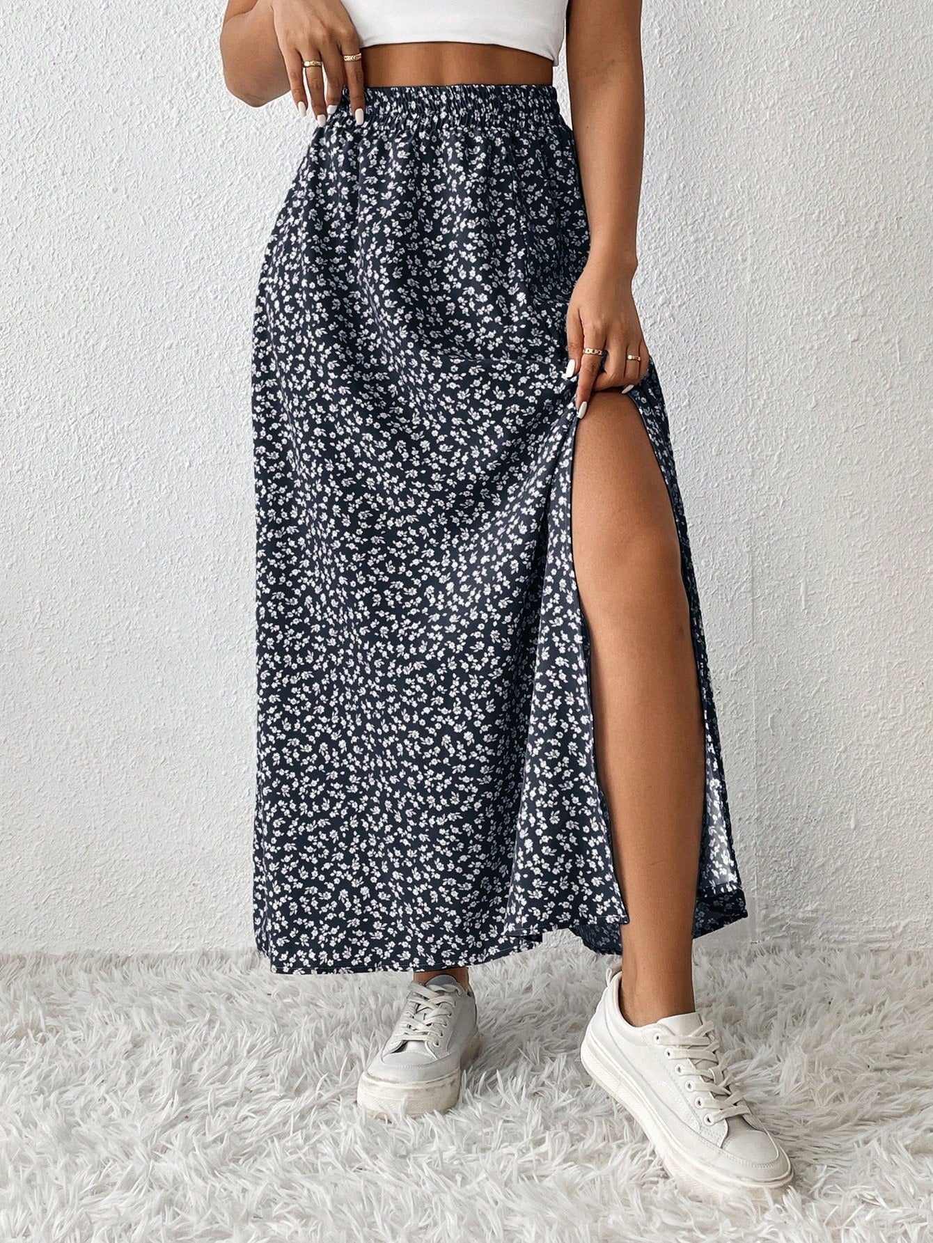 Women's High Slit Floral Print Skirt