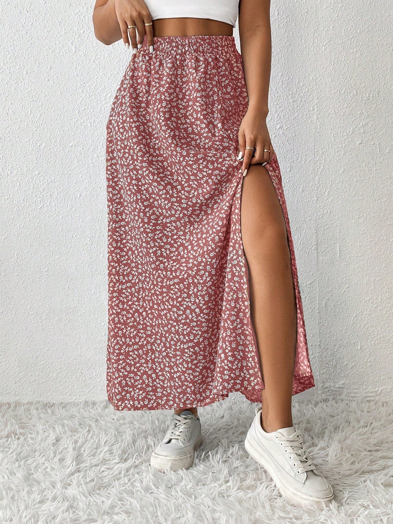 Women's High Slit Floral Print Skirt