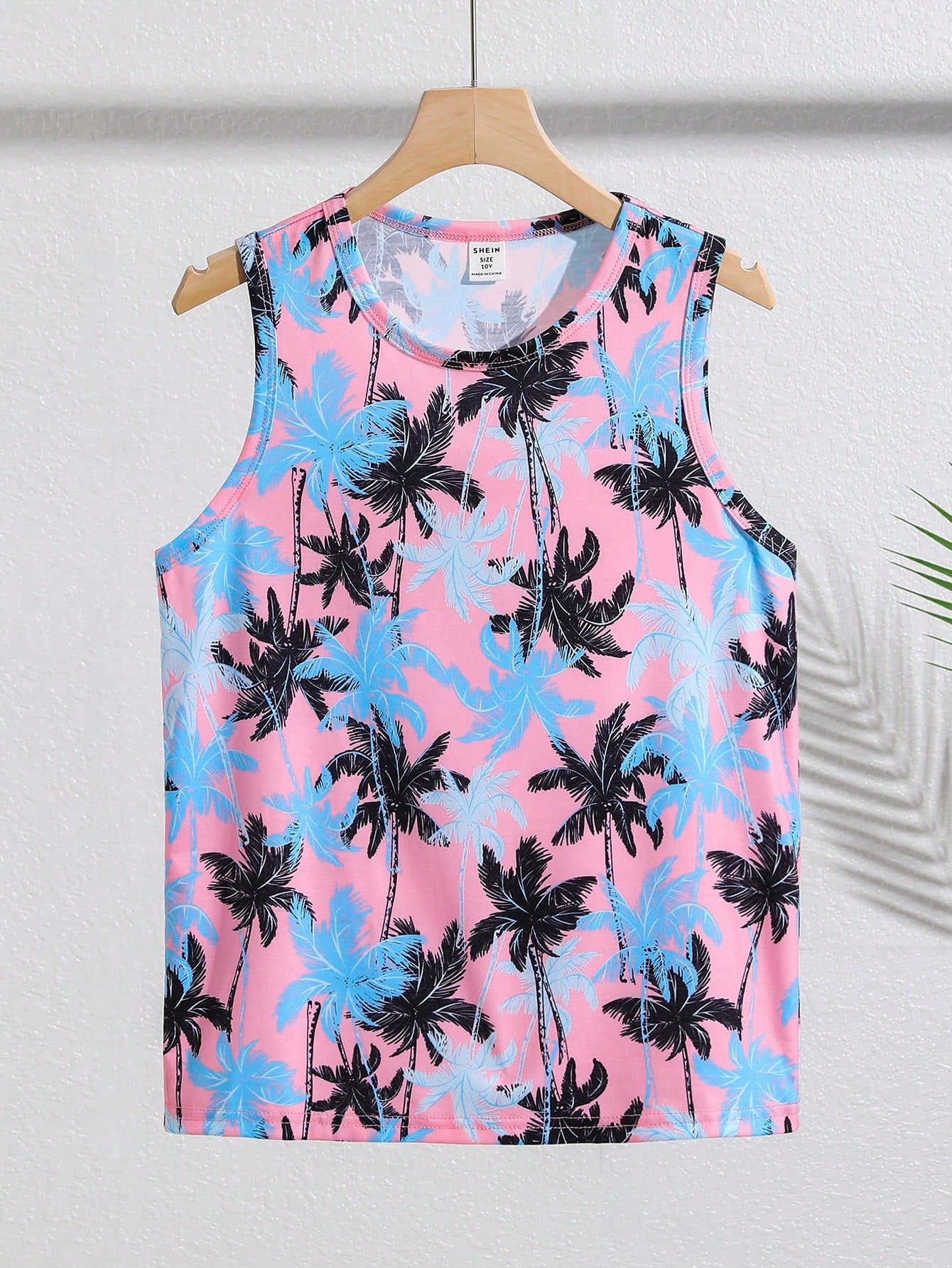 Tween Boy Summer Vacation Casual Palm Tree Print Round Neck Tank Top