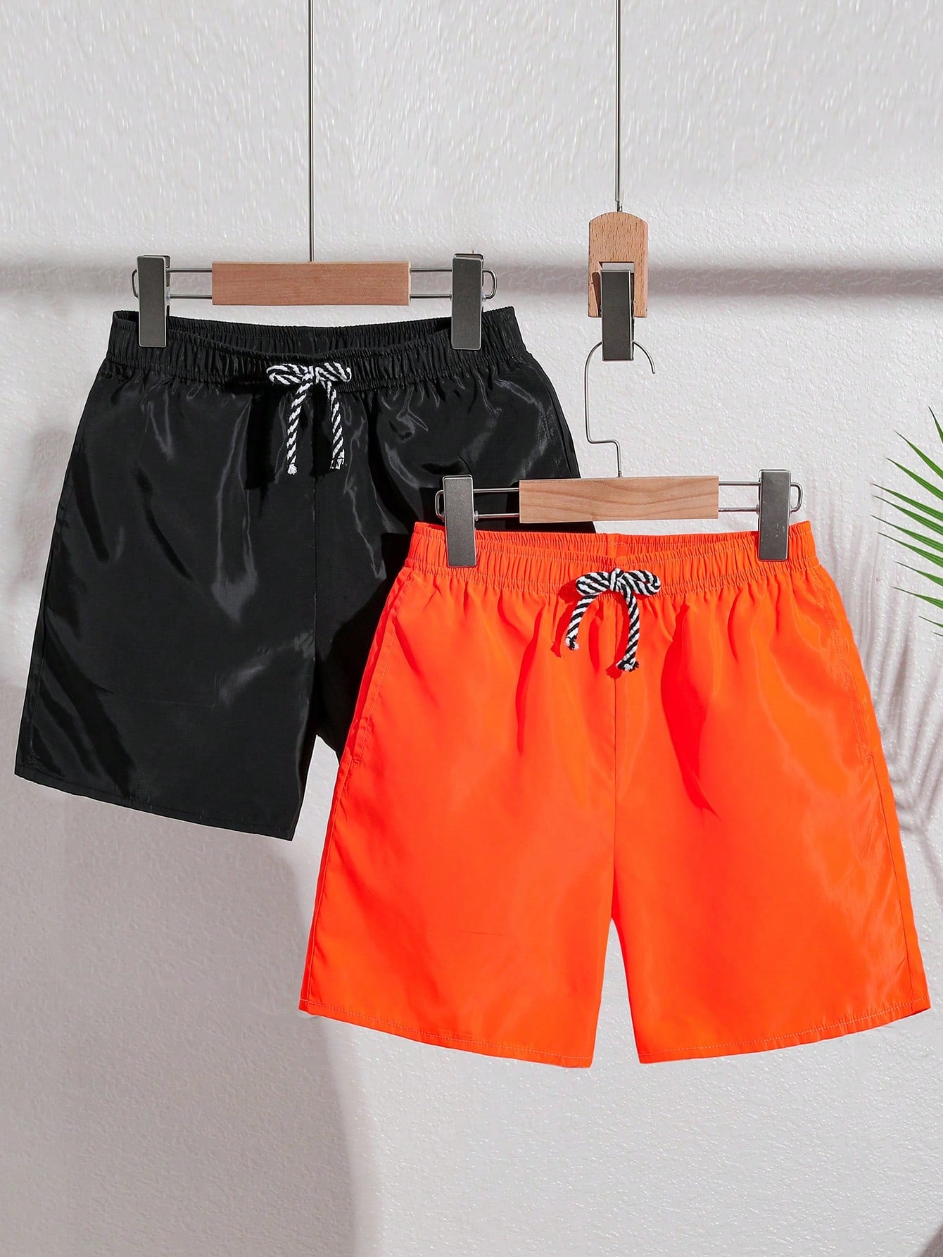 Tween Boys' Casual Holiday Plain Loose Weave Beach Swim Shorts 2pcs/Set, For Summer, Beach, Swimming Pool