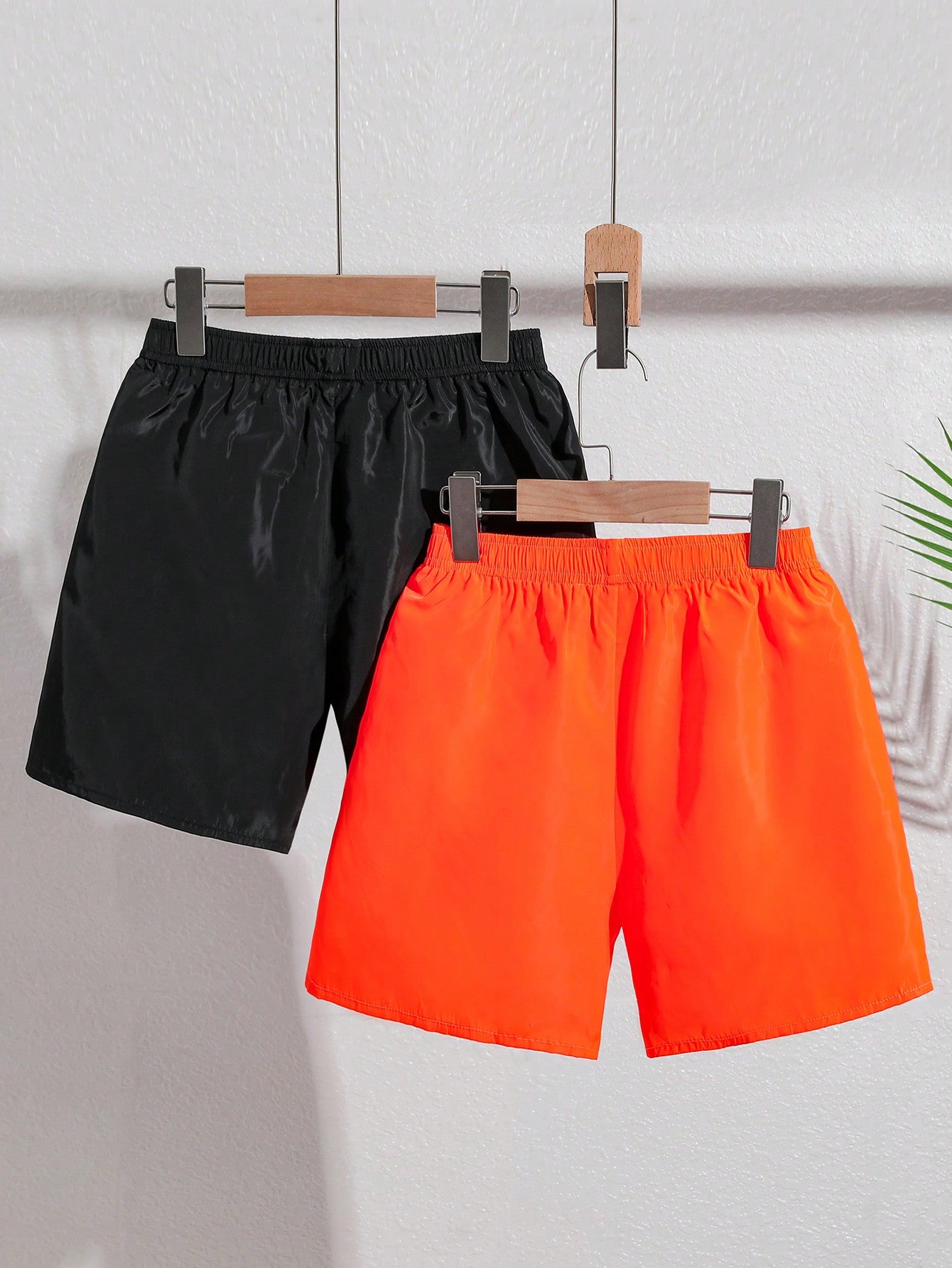 Tween Boys' Casual Holiday Plain Loose Weave Beach Swim Shorts 2pcs/Set, For Summer, Beach, Swimming Pool