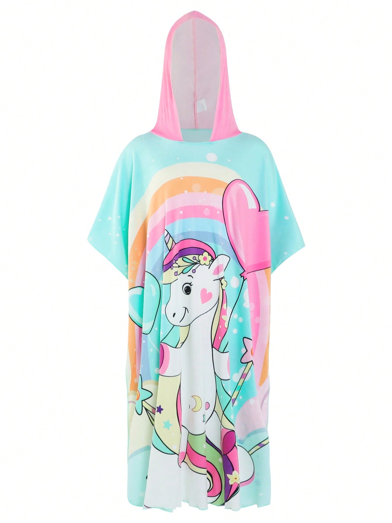 Tween Girl Unicorn Rainbow Print Hooded Cover-Up For Beach Vacation