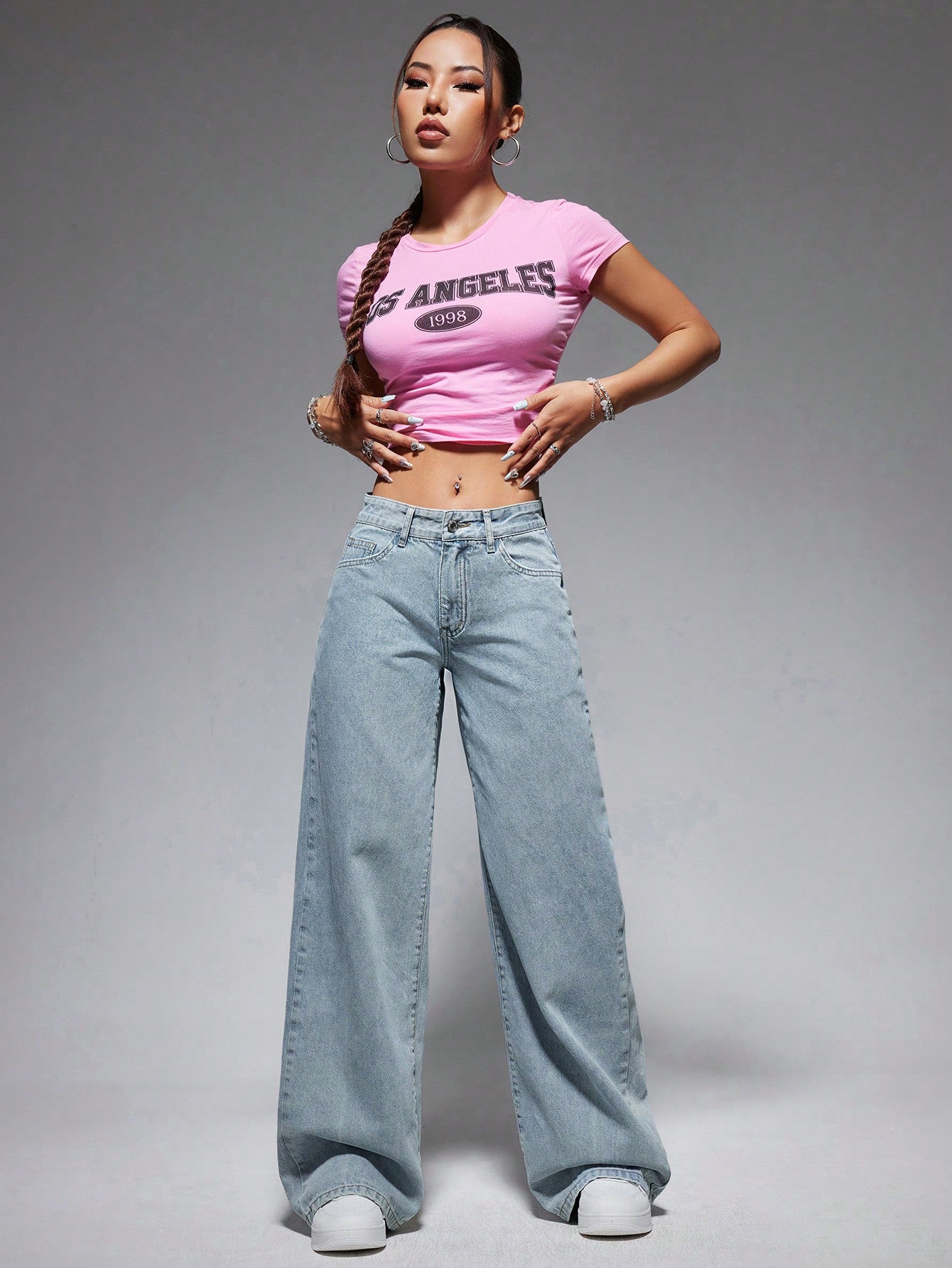 Solid Wide Leg Jeans