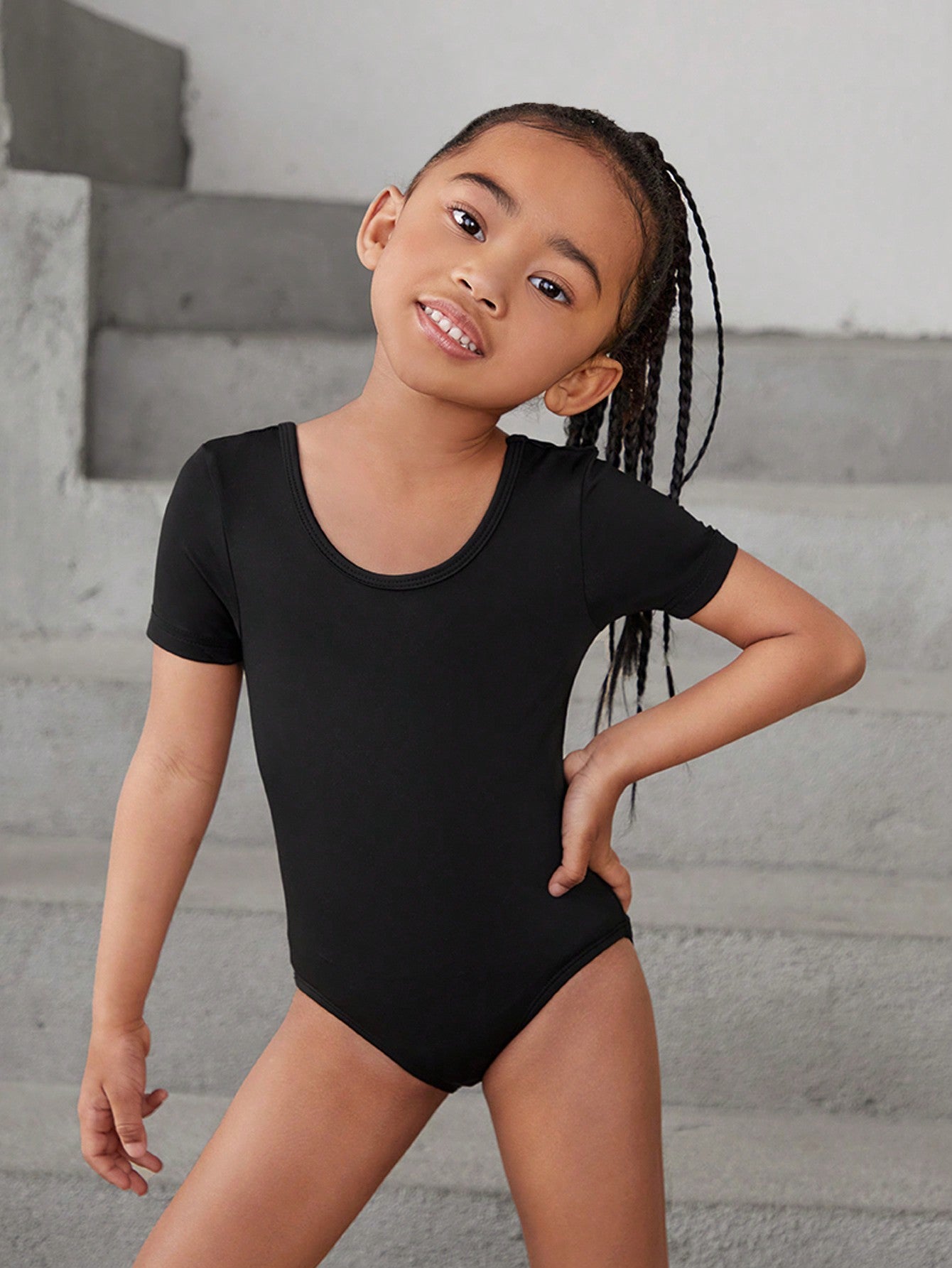 Young Girl Solid Color Short Sleeve Sport Bodysuit