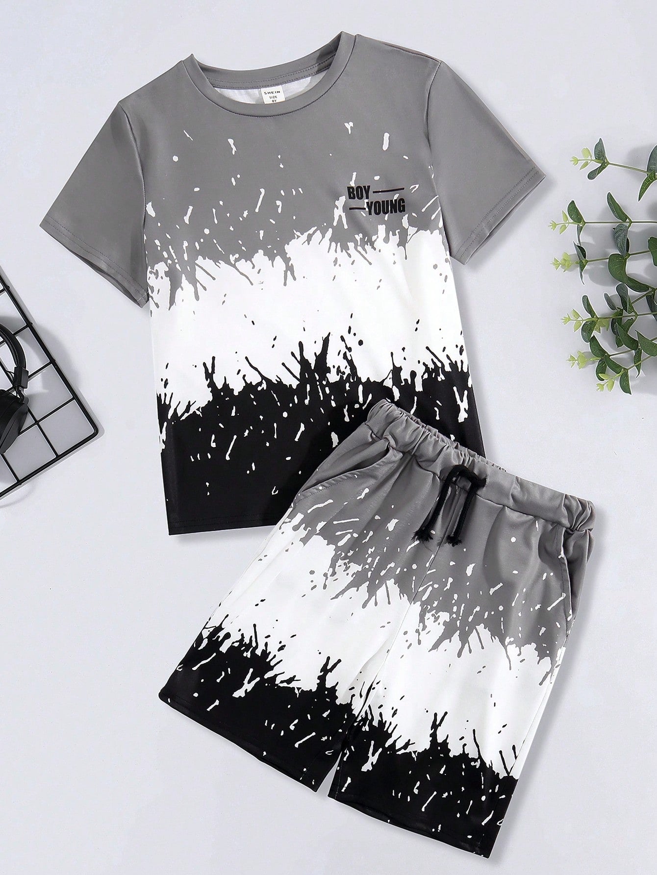 Tween Boy Letter Graphic Colorblock Tee And Shorts Set