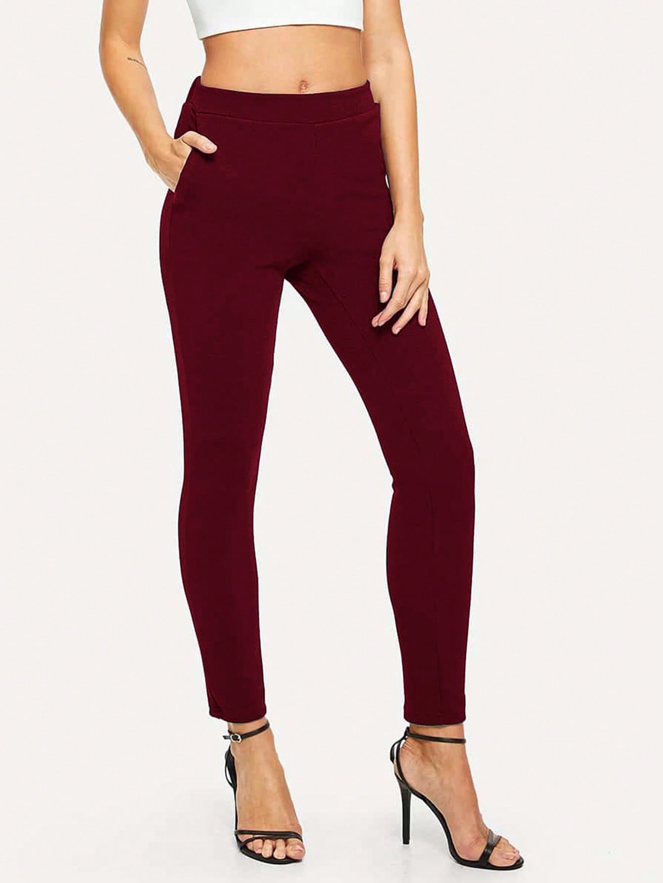 Mid-Rise Textured Skinny Pants