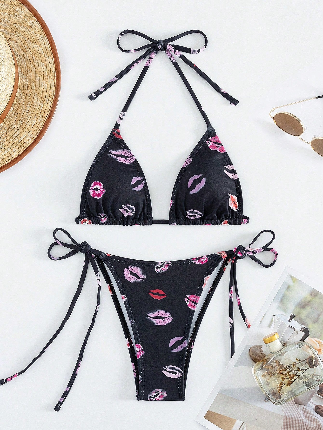 Women's Two-Piece Bikini Set, Sexy Halter Strap Triangle Bikini Set Summer Beach