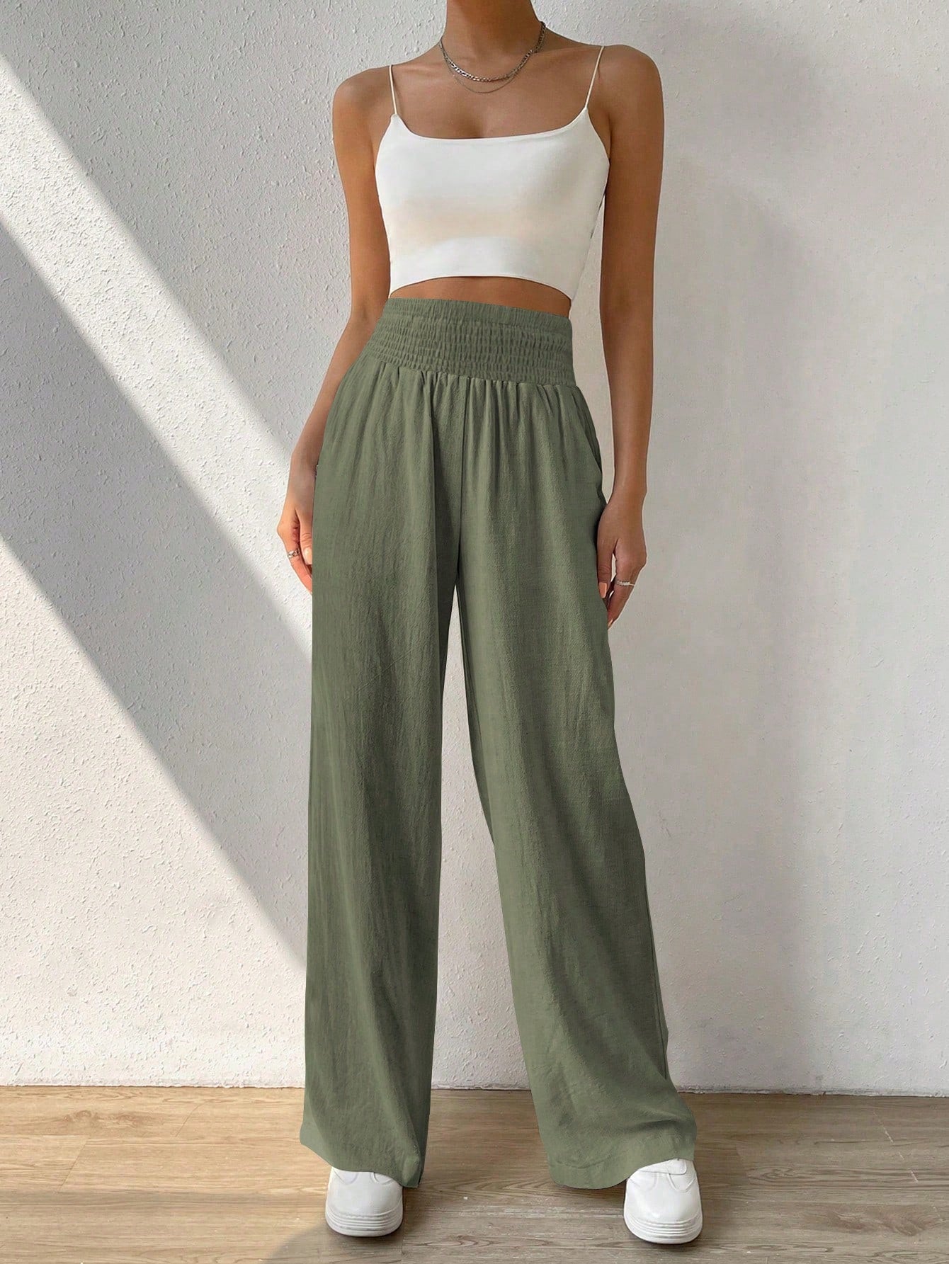 Frenchy Women's Casual High-Waisted Wide Leg Pants With Belt