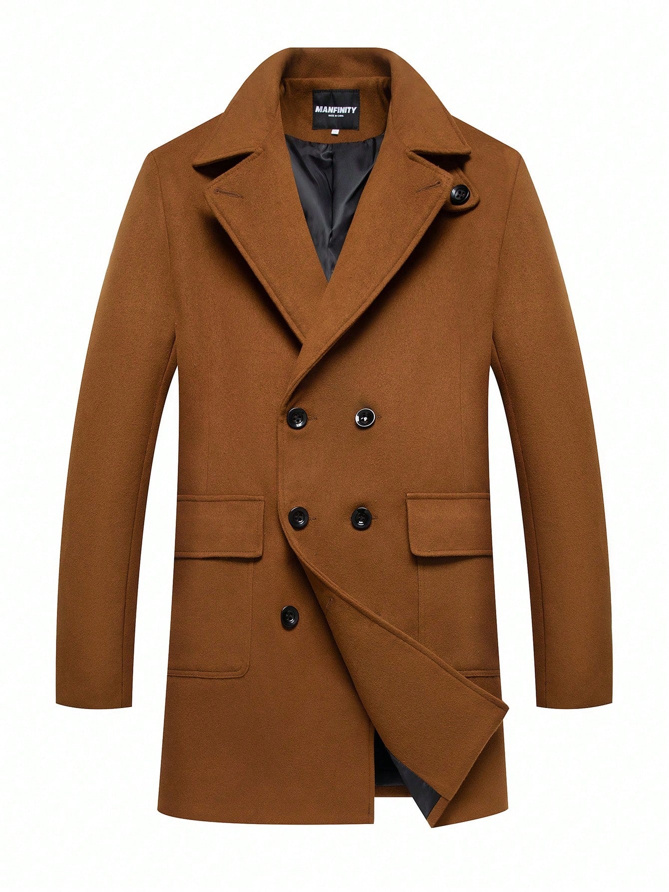 Men Double Breasted Flap Pocket Overcoat