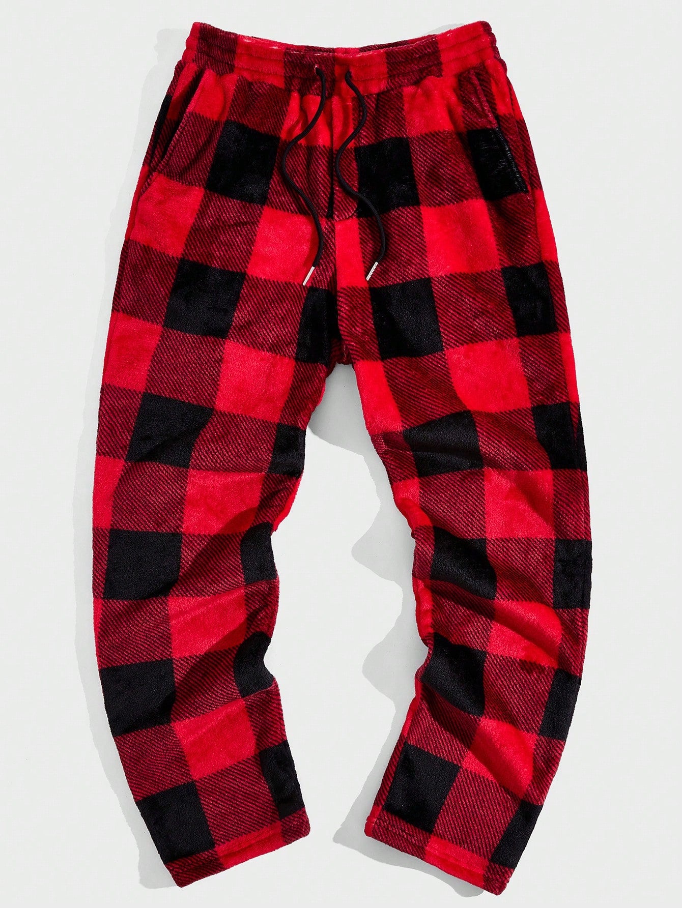 Men's Plaid Knitted Straight Leg Joggers Long Jogging Pants Urban Casual Husband