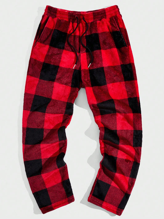 Men's Checkered Knit Casual Straight Sweatpants