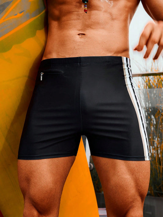 Men's Side Stripe Woven Drawstring Swim Trunks