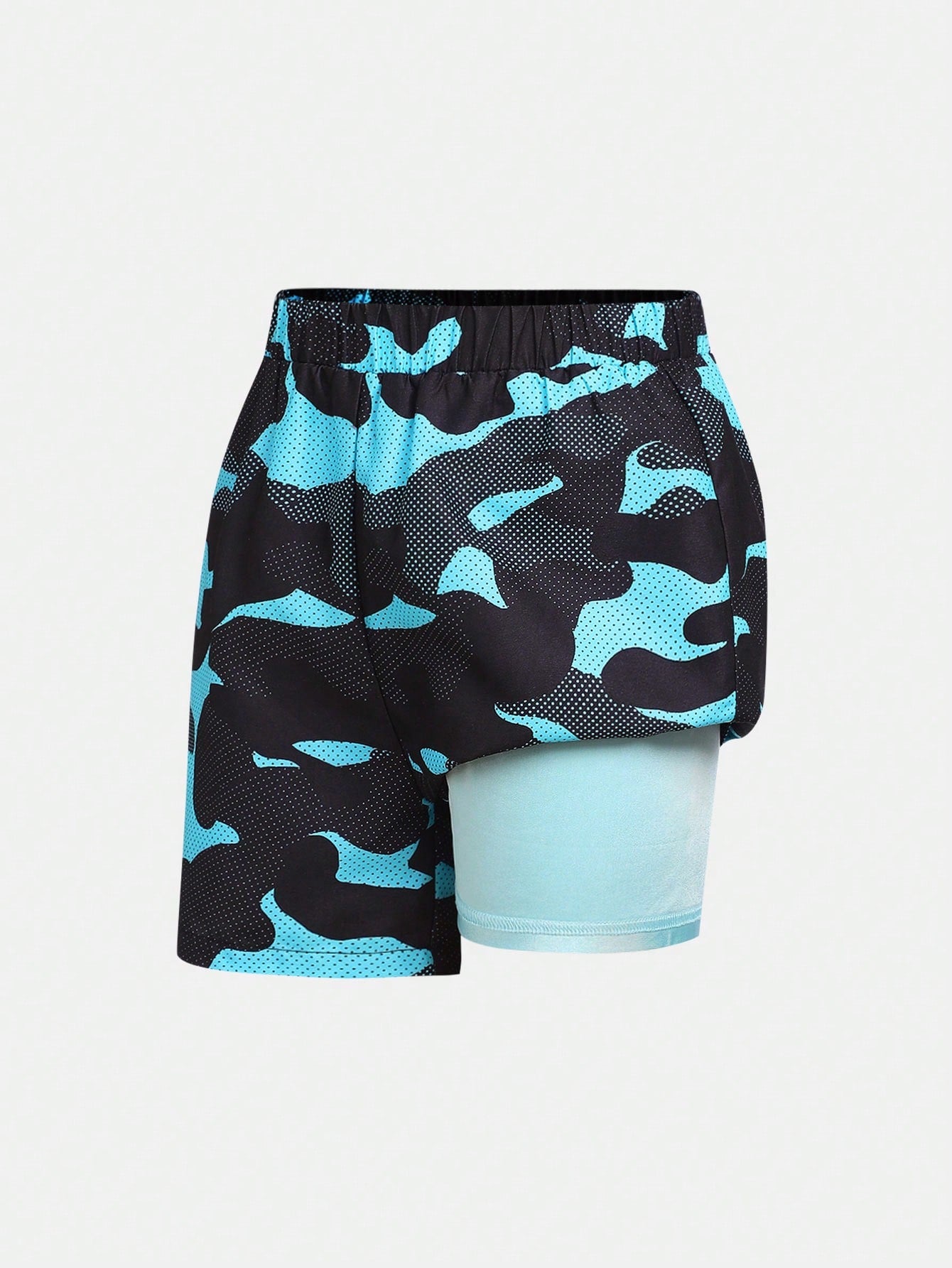 Tween Boy's Casual Camouflage Print Loose Weave Lining Color Block Tight-Knit Beach Shorts, Swimsuit