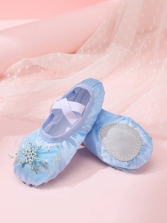 Kids' Lovely Princess Snowflake Indoor Soft Bottom Ballet Dance Shoes Practice Shoes With Full Elastic Fabric, Comfortable, Wear-Resistant, Slip-On, Suitable For Dancing And Yoga