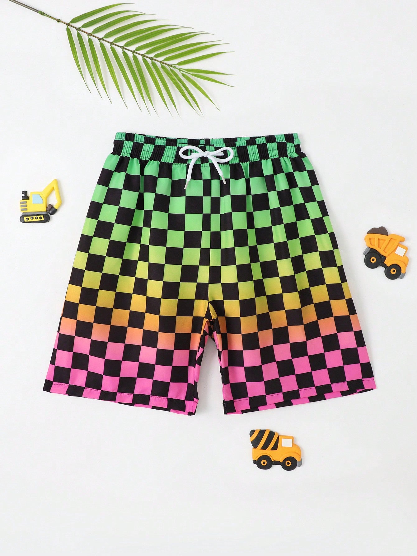 Tween Boy's Checkerboard Pattern Drawstring Waist Beach Shorts