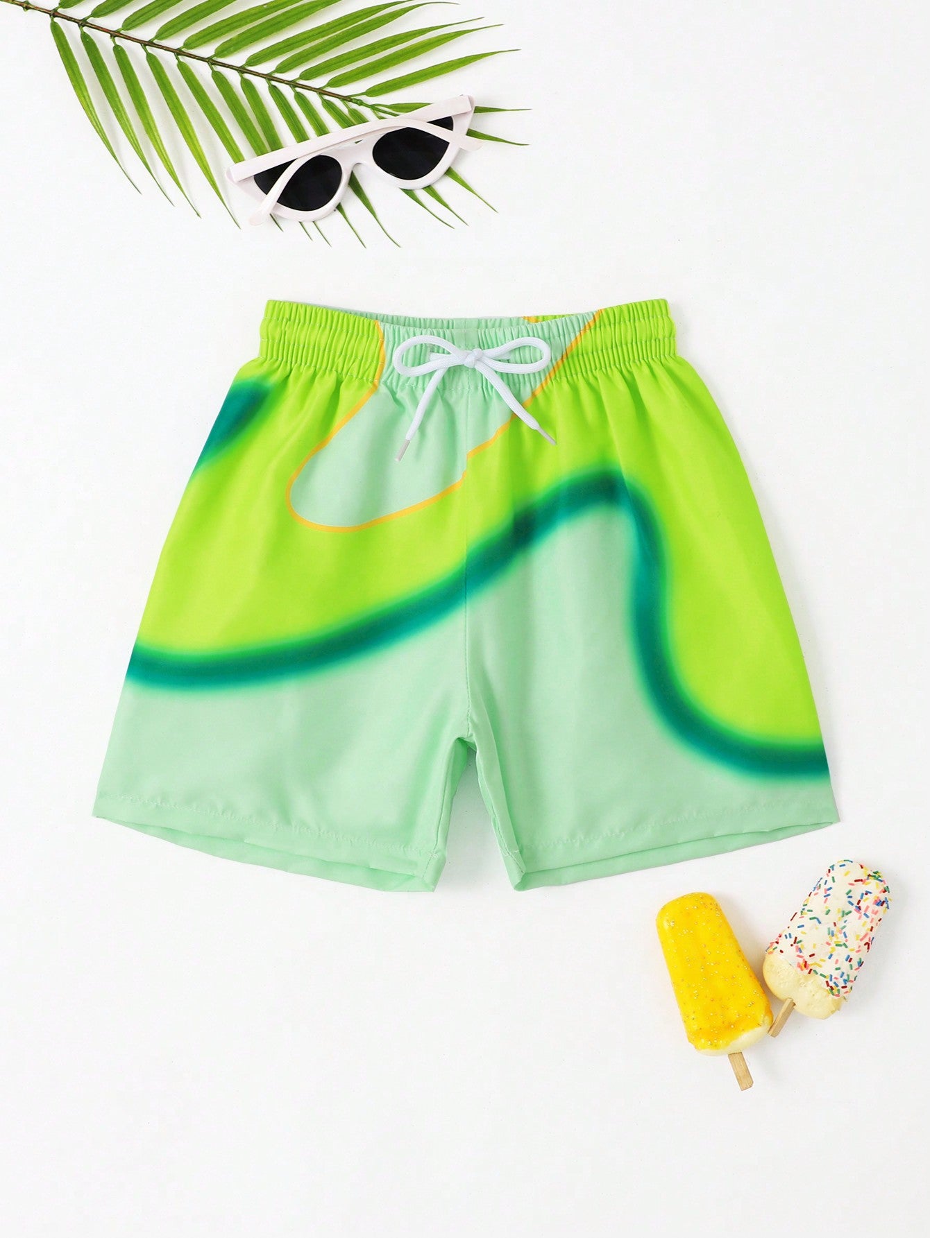 Young Boy's Tie-Dye Print Beach Shorts, Bathing Suit Summer Vacation