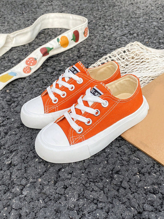 Mid-Top Canvas Sneakers For Children, Spring And Autumn Korean Simple Style Boys' And Girls' Shoes, Fashionable Low-Top Athletic Shoes With Laces, Classic Low-Top Canvas Shoes, Trendy And Versatile Casual Sports Skateboard Shoes For Kids