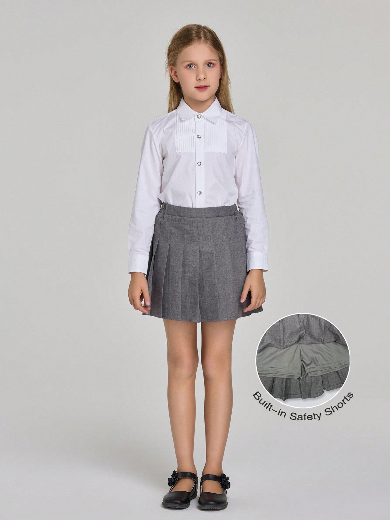 Tween Girl's Elegant Pleated Skirt With Anti-Flash Design, Suitable For Back-To-School And Performances